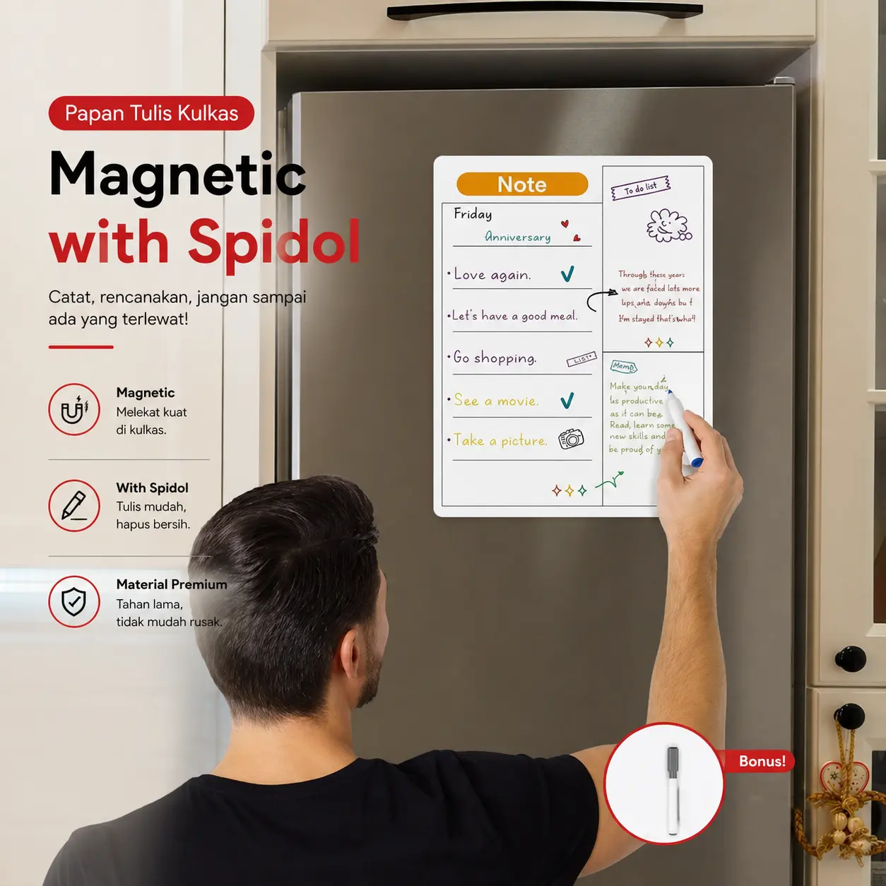 Maxistore Mall | Papan Tulis Kulkas | Magnetic Refrigerator Whiteboard | with Pen PVC