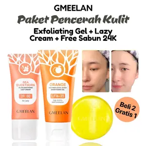 [ CUCI GUDANG ] Gmeelan Paket Pencerah 3in1 Enzymes Exfoliating Gel Orange + Lazy Cream Sea Buckthorne + Sabun 24K – Glowing Mencerahkan Kulit Menghaluskan Memutihkan Angkat Sel Kulit Mati