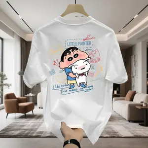 Kaos Oblong Lengan Pendek Ukuran Besar Motif Huruf Crayon Shin-chan 100% Katun Unisex