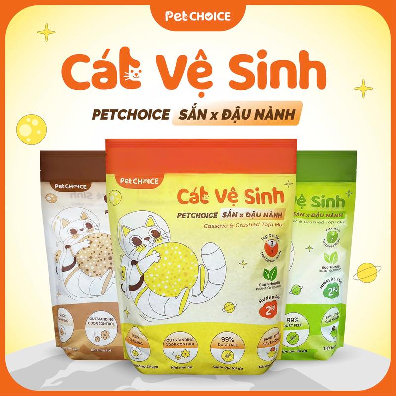  Cát SẮN mix Đậu nành PetChoice túi 2kg cát vệ sinh cho mèo không bụi vón tốt khử mùi hiệu quả 