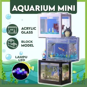 Aquarium Mini Akrilik 12x8cm Akuarium Block Ikan Cupang Hias Emas Kura-kura Kotak Kandang Hewan DIY