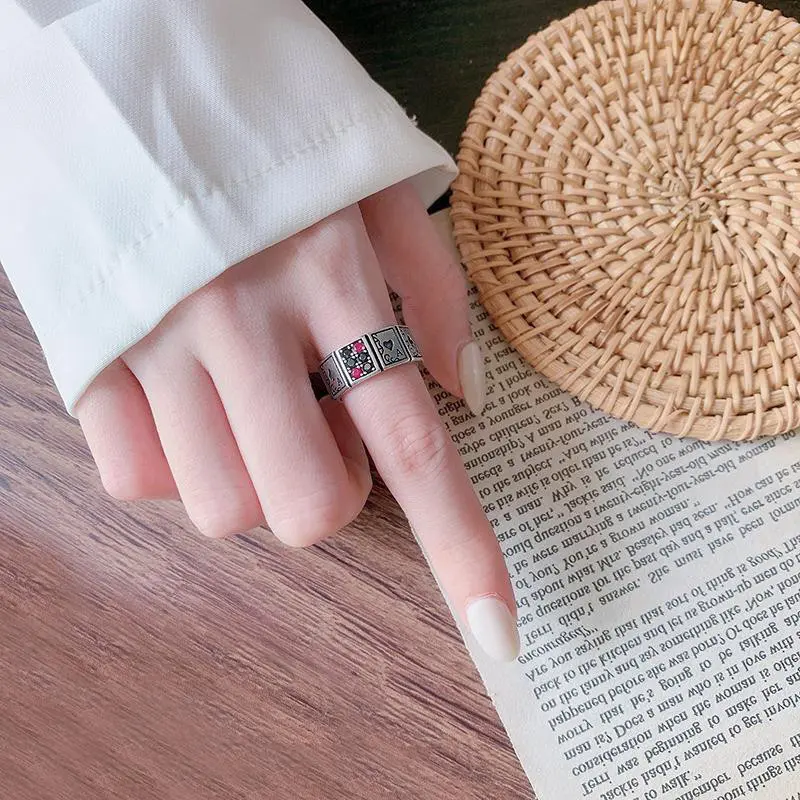 【Sktlz】 Setting Good  Poker Ring Retro Hip Hop Ring Exaggerated Personalized Open Ring 4