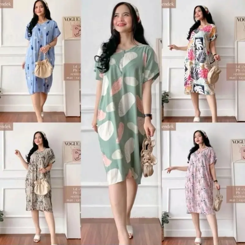 asadel - Daster pendek daster viral rayon motif premium Dress Wanita risleting Ibu Menyusui Nyaman adem daster pendek selutut