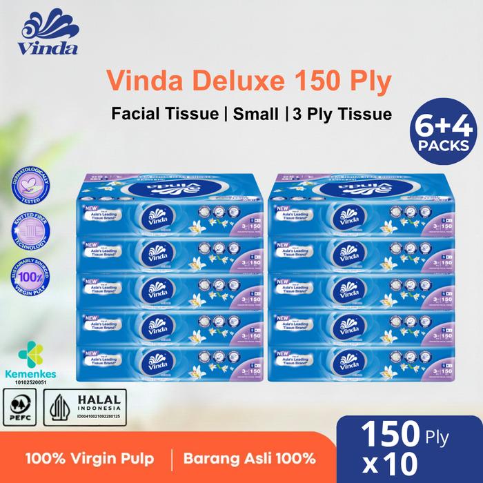 Gambar (PROMO) Beli 6 Gratis 4 VINDA Deluxe Travel Pack Facial Tissue S 150 Ply 3 Ply | Tisu Wajah Lembut Serbaguna Tidak Mudah Robek dari RAMSOBNOO Kota Administrasi Jakarta Barat Tokopedia