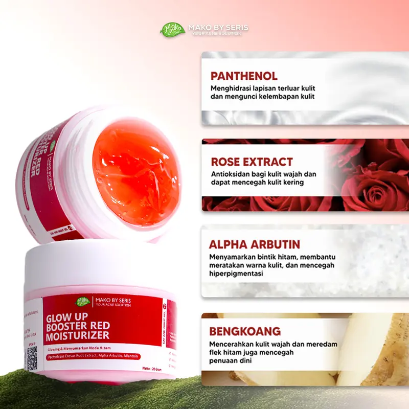 Mako by Seris - Combo 2 Produk Moisturizer Fresh Glowy Day Night Cream Glow Up Booster Acid Facial Pelembab Perawatan Pencerah Kulit Mencerahkan Jerawat Flek Hitam Muka Wanita 3