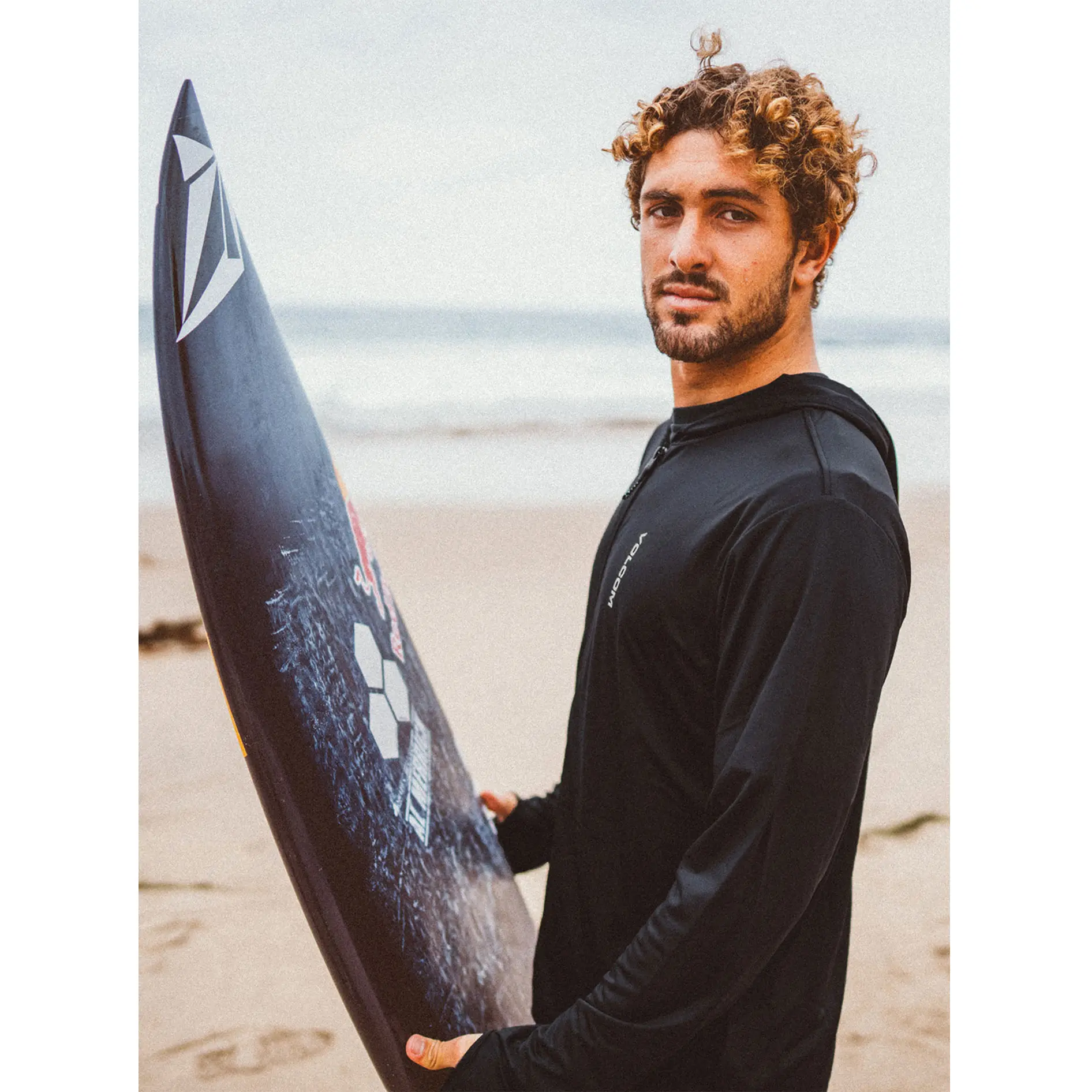 VOLCOM MTG ICONIC STONE LONG SLEEVE HOODED RASHGUARD BLACK