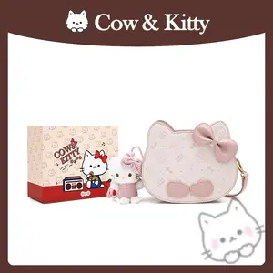 [Shanty x Cow Kitty ] -Cow & Kitty Tas Selempang Bentuk Kepala Kitty dengan Pita Lucu + Gantangan Boneka + Kotak Hadiah Eksklusif