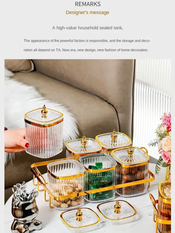 [MS] Toples Permen Toples Kue Toples Bumbu Toples Serbaguna dengan Tatakan Gold Besi 4