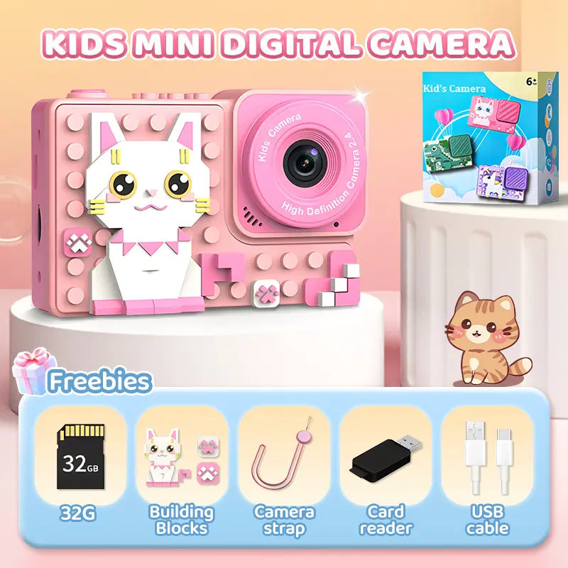 【Kiumo】(Camera) Mini Camera Digital Camera Building Block Camera Collectible，Entertainment，Gift Photo 6-10years Birthday gifts 7-14years Daughter's 8C9A11M12E13R15A Christmas Gift Kamera Pattern:(Unicorn /Cat/Dinosaur) Memory Card:32G Screen