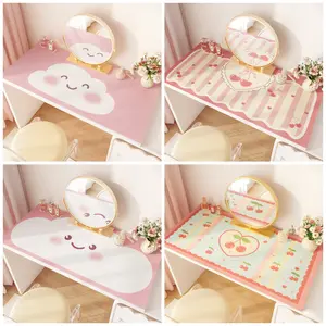 Taplak Meja Rias Motif Pink Kotak & Karakter Lucu Anti Air PVC Fleksibel untuk Dekorasi Meja Makeup dan Anak Bisa Custom Ukuran