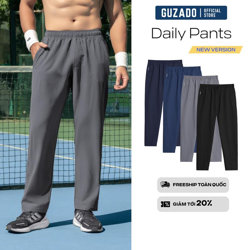  GUZADO Quần Dài Thể Thao Nam Chất Gió Sport Co Giãn Tốt Form Regular Fit Thoải Mái Vận Động Gym Pickleball GDC01 