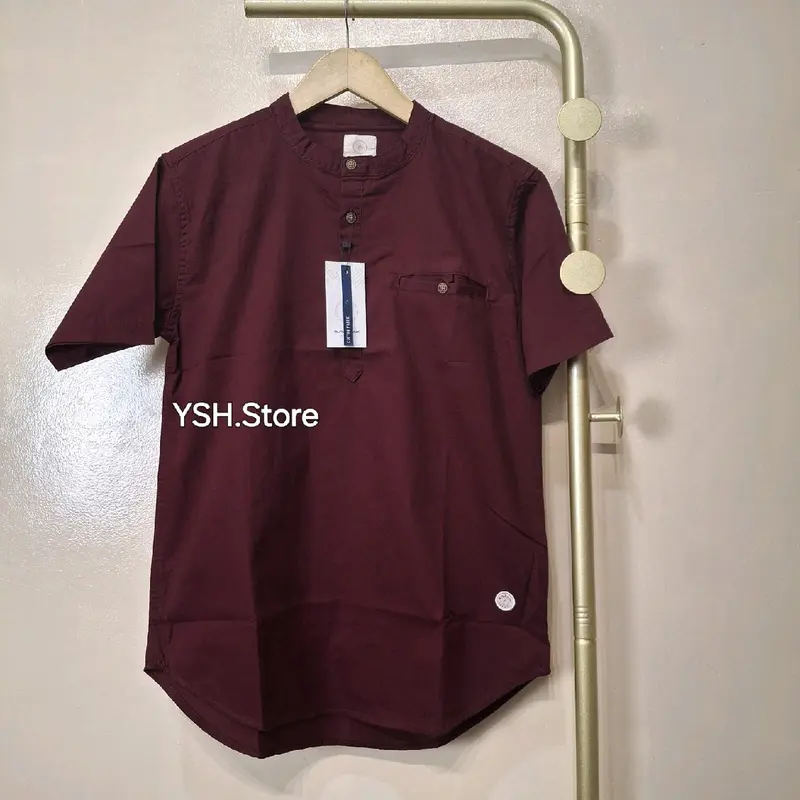 Merah MAROON Baju Koko Kemko Couple Ayah Dan Anak Lengan Panjang dan Pendek Full Kancing dan Kancing 1/2 Katun Twill Terbaru Sajuak Original Dewasa Formal 2