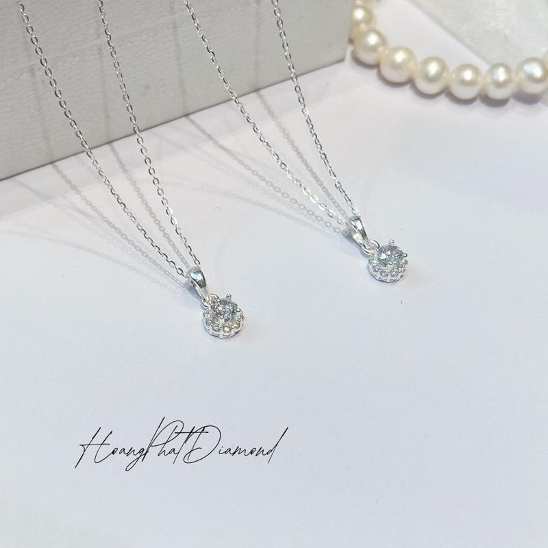 [ Hoàng Phát ] Trang Sức Dây Chuyền Bạc Ý 925 Chữ Cong Mảnh 4T5 (45cm) Phối Mặt Tròn Viền Hoa Nhí (P010) KHÔNG XI