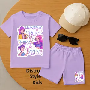 DISTRO STYLE KIDS-SETELAN ANAK PEREMPUAN KPOP DEMON HUNTERS UNTUK USIA 1-8 TAHUN / SETELAN ANAK PEREMPUAN & LAKI LAKI BAHAN KATUN COMBED / SETELAN FASHION ANAK HUNTRIX / SETELAN ANAK KAOS LENGAN PENDEK DAN CELANA PENDEK / SETELAN BAJU ANAK TERBARU VIRAL