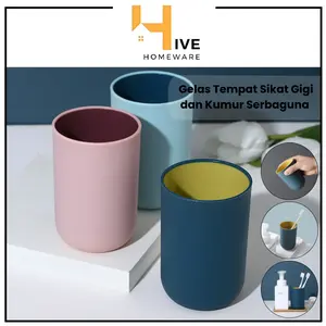 HIVE Gelas Tempat Sikat Gigi dan Kumur 2 Warna Cangkir Minum Wadah Odol Plastik Serbaguna Cangkir Pasta Sikat Gigi Kamar Mandi