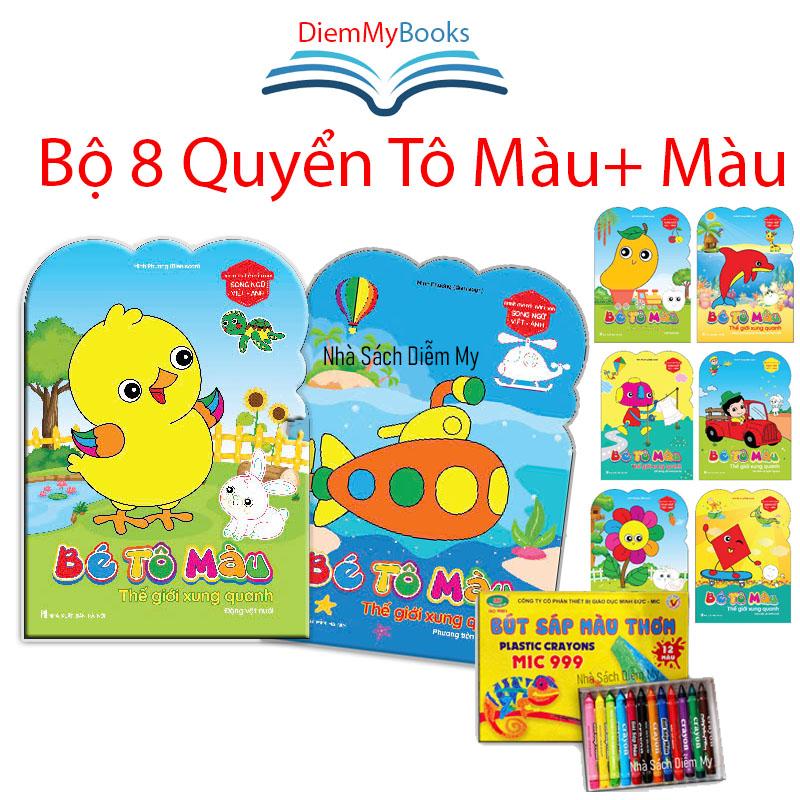  Sách- Bộ 8 Quyển Sách Tập Tô Màu Cho Bé Mẫu Giáo Mầm Non Tặng Kèm Màu. Nhiều Chủ Đề Song Ngữ Anh Việt HÌnh Vẽ To Cho Các Bé Từ 3-6 Tuổi 