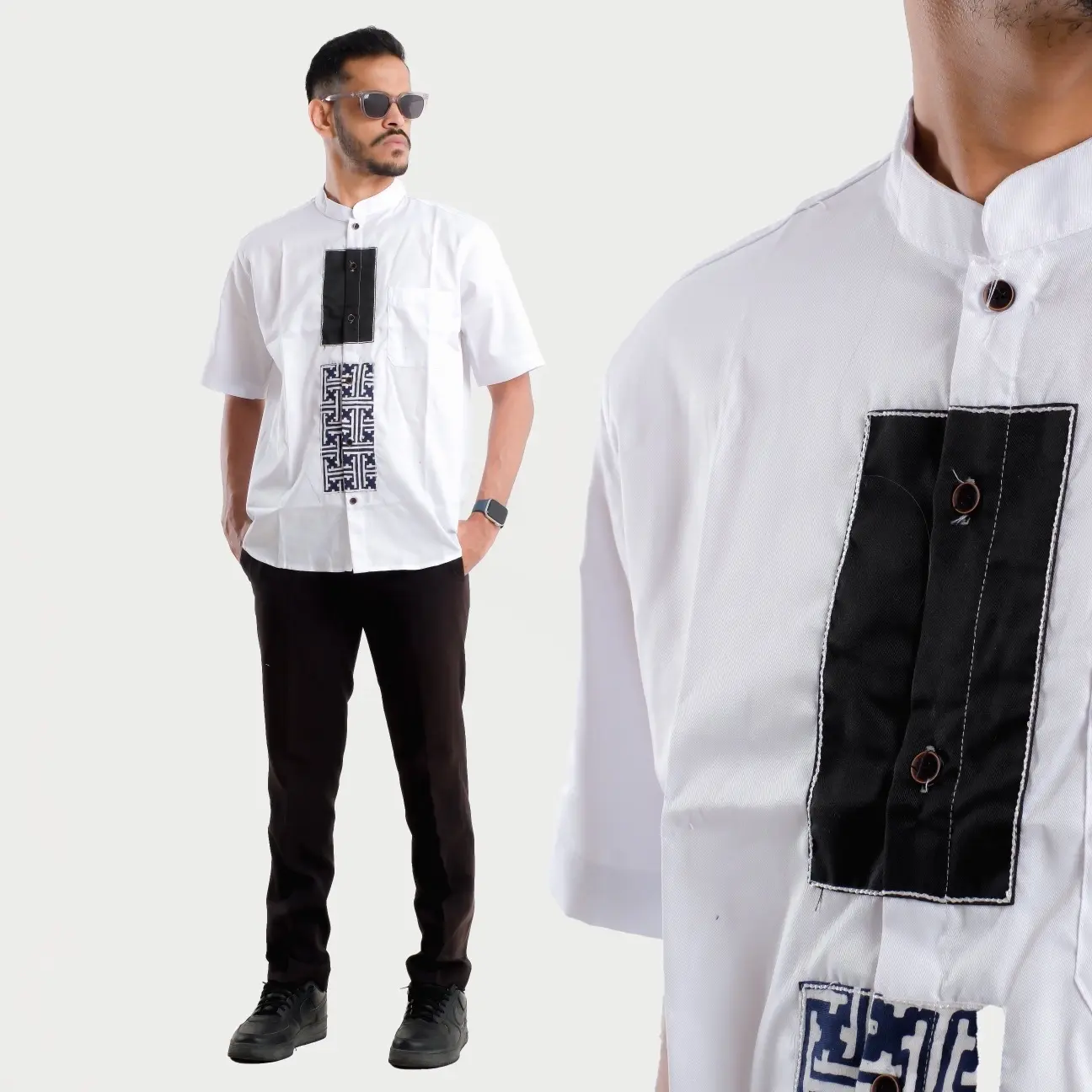 IDRYS - Kemeja Koko Pria Lengan Pendek Kombinasi Batik Bahan Katun Toyobo Pakaian Pria Dewasa Baju Koko Polos Premium