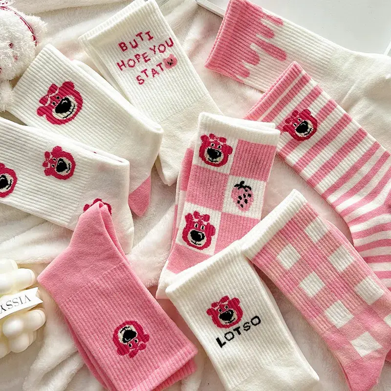 ELBER Kaos Kaki Gambar Lotso Aesthetic Karakter Lucu Unik Bahan Katun Tebal Panjang Di Atas Mata Kaki Untuk Perempuan Wanita Motif Style Fashionable Estetik Y2023 2