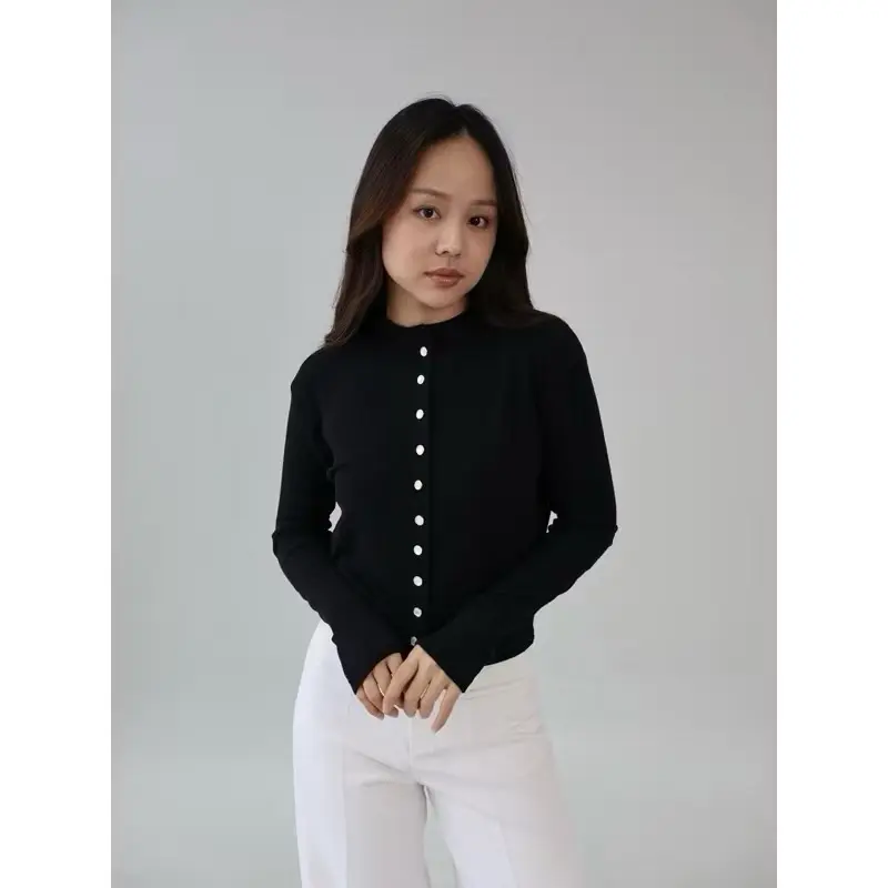 SAT - Olive Top Cardigan Knitwear Wanita / Cardi Korean Style Knit Rib Lengan Panjang Kardigan 0