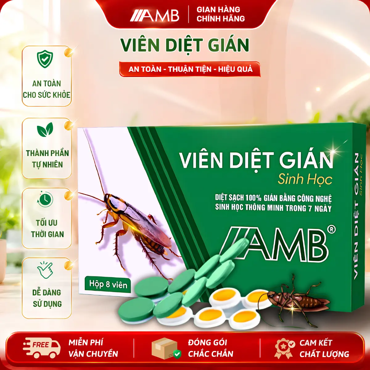 [BÁN CHẠY - SIÊU RẺ ĐẦU MÙA ] Viên diệt gián sinh học AMB hộp 8 viên, hiệu quả , an toàn cho người và vật nuôi. Đồ vệ sinh nhà cửa vien diet gian