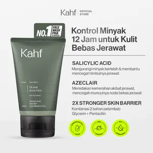 NEW LOOK BETTER FORMULA! Kahf Face Wash Oil and Acne Care 100 ml - Sabun Cuci Muka Pria untuk Membantu Lawan Jerawat dan Kontrol Minyak - Daily Use, Salicylic Acid, Hilangkan Prone, Bekas Beruntusan, Hydrating, Calm, Menenangkan, Hydration, Control