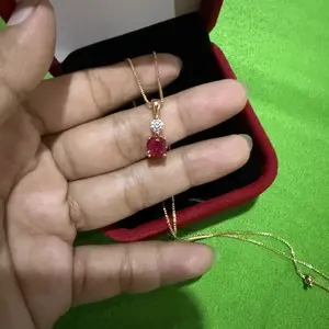 OS1-N84 Kalung Wanita Permata Red Ruby Cranberry Jewelry Necklace Fashion Couple Wedding Pasangan Cowo Pria Wanita Berkualitas Dengan High Quality Grade VVS1 5A Store Anti Karat Luntur Berubah Garansi 1 Tahun