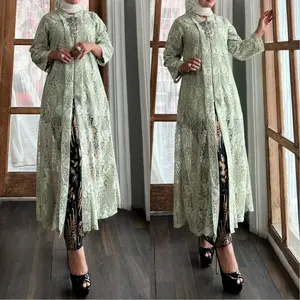 Setelan Kebaya Modern Long Tunik Resleting Depan//Set Kebaya Hayati Rok Batik Lilit