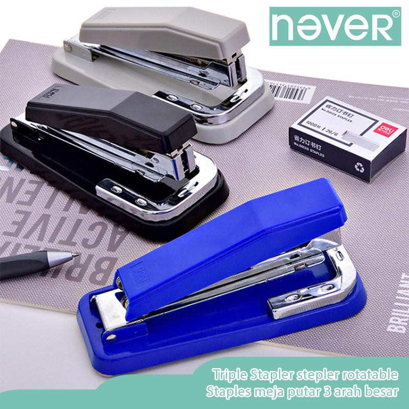 Never Triple Stapler Rotatable Stepler Meja Putar 3 Arah Besar Staples ...