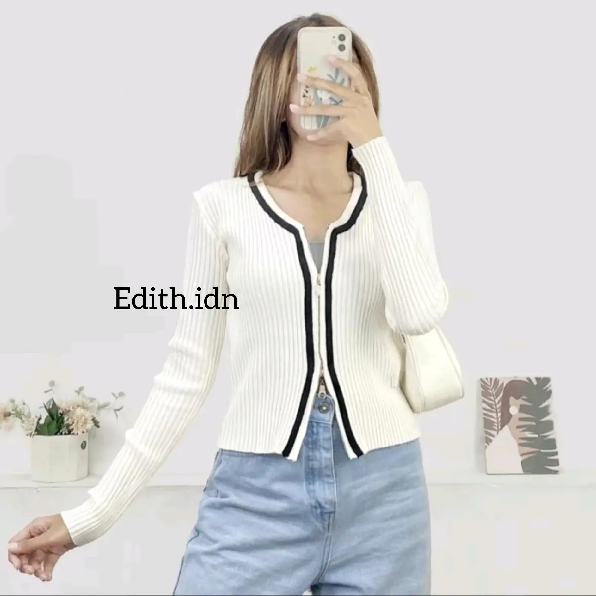 Edith.idn - Marion Cardigan Rajut korean Style Kardigan Lucu Reseleting Knitwear Wanita Atasan Panjang Outer Baju Crop Tebal Sweater Hitam Casual Oversize