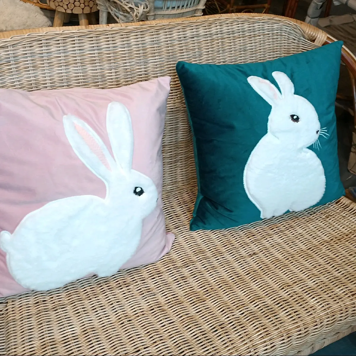 Cat & Rabbit Velvet Fabric With Embroidery Cushion Cover Washable