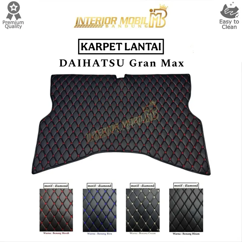 Interior Mobil Bandung Karpet Lantai Daihatsu Gran Max Pick Up Motif Diamond Anti Slip Kulit Sintetis Premium Hitam Car
