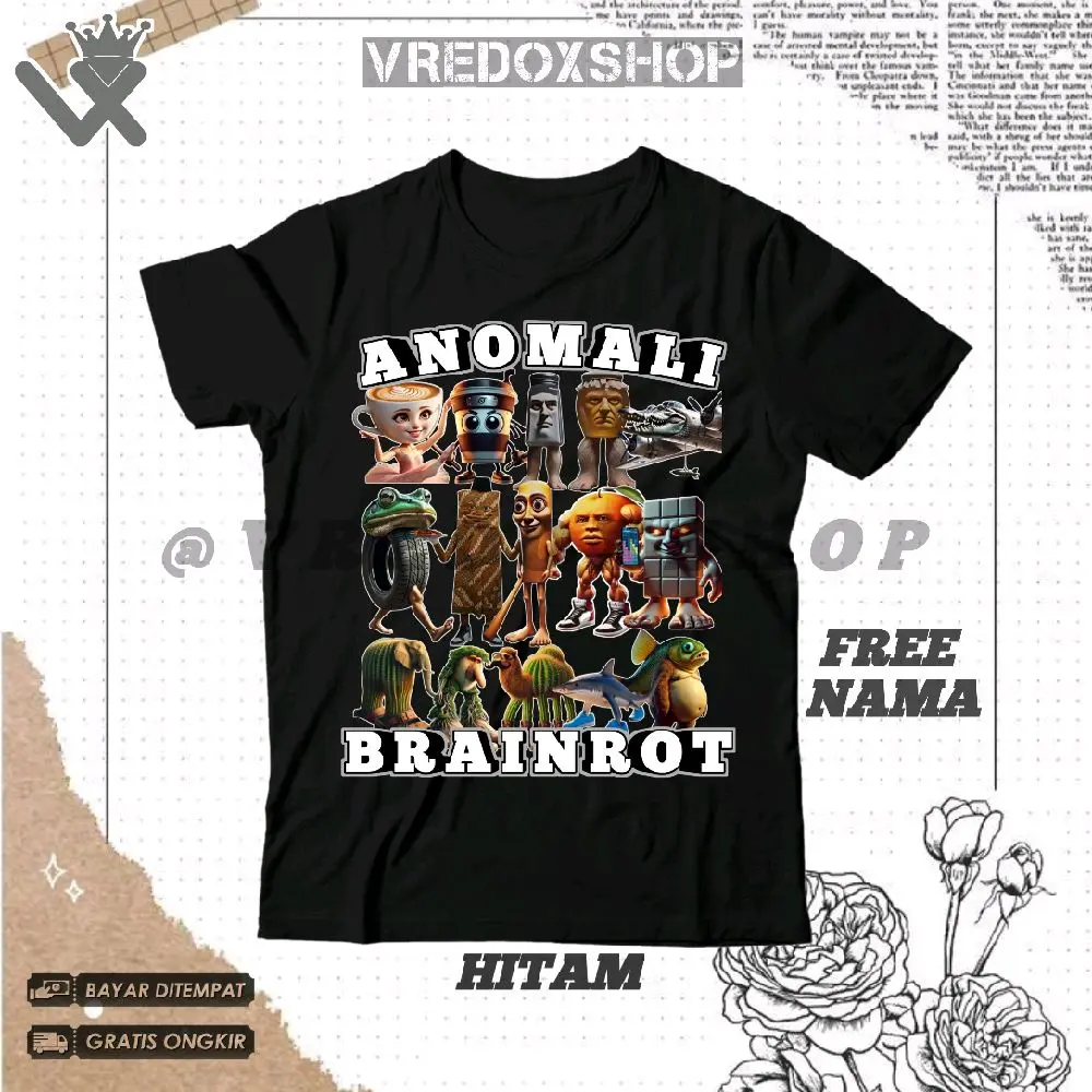 (BISA COD) Kaos Atasan Anak Motif Brainrot Anomali Lengkap tung tung sahur Udin Tralalelo tob tobitob Garam madu Ballerina Cappucino Bombardilo mokel patapim dll/ T-shirt Pakaian Fashion Distro Baju Laki-laki dan Perempuan Usia 3-12 Tahun/ Free Nama