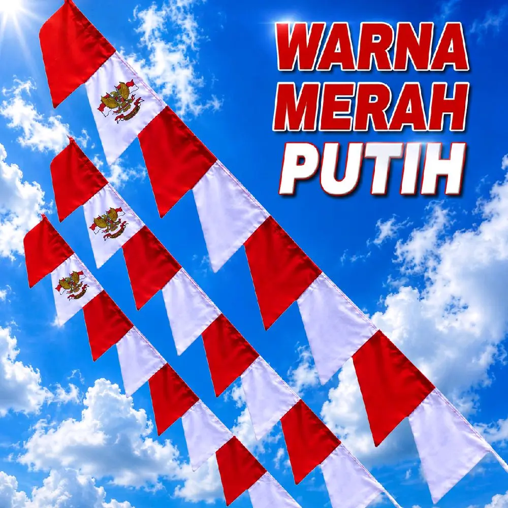 PAKET HEMAT ( ISI 5, 10 dan 20 P ) Umbul Umbul Gergaji/Z zag Garuda rna rni Tinggi 2,6 Meter Sudah Sedia Tali - Merah Putih, 5 p