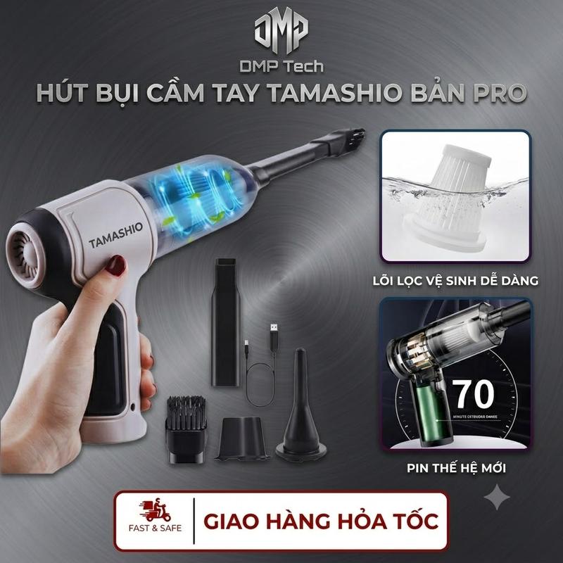 [DMP Tech] Máy Hút Bụi Cầm Tay TAMASHIO Không Dây Nhật Bản, Hút Giường Nệm, Lông Chó Mèo, Máy Hút Bụi Ô Tô Làm Sạch