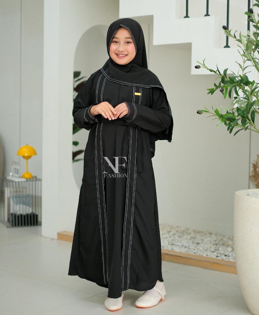 Syahara Dress Abaya Anak Perempuan Remaja Tanggung Usia 5 sampai 16 Tahun Bahan Sabrina Anti UV Kombinasi Benang Smock Gamis Muslim Lebaran