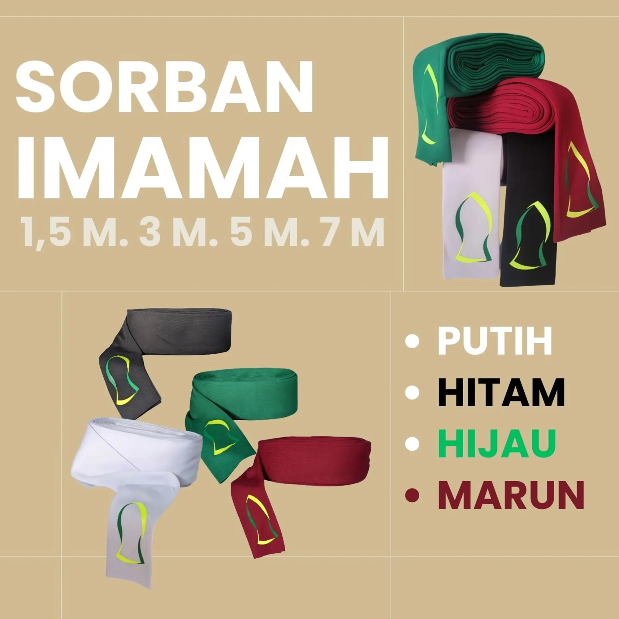 SORBAN Imamah Panjang 1.5 M,3M,5M,7M (METER) HARGA GROSIR  Logo terompah - Sorban Imamah Rida Halus