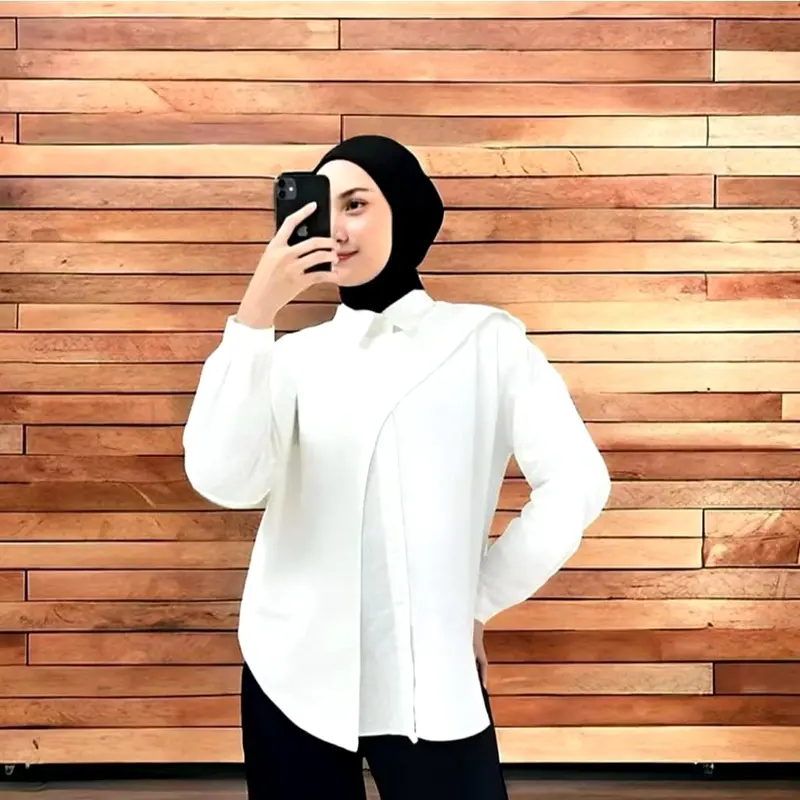 KEMEJA HAWA LAYER DEPAN BAHAN KATUN MIKRO - ATASAN WANITA OVERSIZE 4