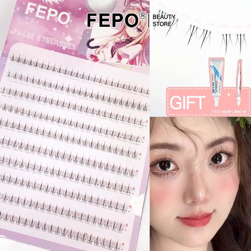 10 hàng Lông mi giả dưới Cụm đơn EyeLash Lông mi dưới tự nhiên 3mm-6mm Món quà miễn phí Keo dán lông mi + nhíp