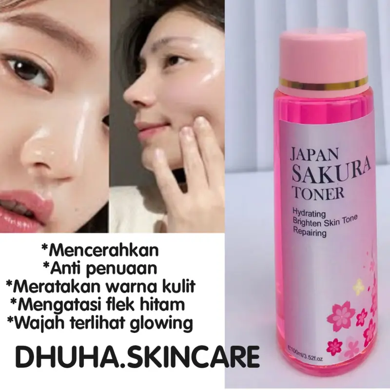 TONER SAKURA MENCERAHKAN WAJAH 100ML / TONER GLOWING SAKURA / TONER PENCERAH  MUKA Memudarkan flek hitam bekas jerawat Perawatan wajah korea air mawar pink rice 1