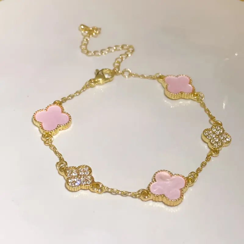 Vòng Tay  Nữ  Cỏ Ba Lá, Thời Trang Hàn Quốc, Dành Cho , Với Zircon, Tinh Tế, Thích Hợp Làm Quà Tặng Sinh Nhật