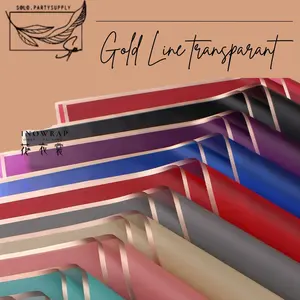 (SW) ECER GOLD LINE FLOWER WRAPPING COLOR TRANSPARENT CELLOPHANE KERTAS BUNGA HAND BOUQUET PEMBUNGKUS Waterproof list gold