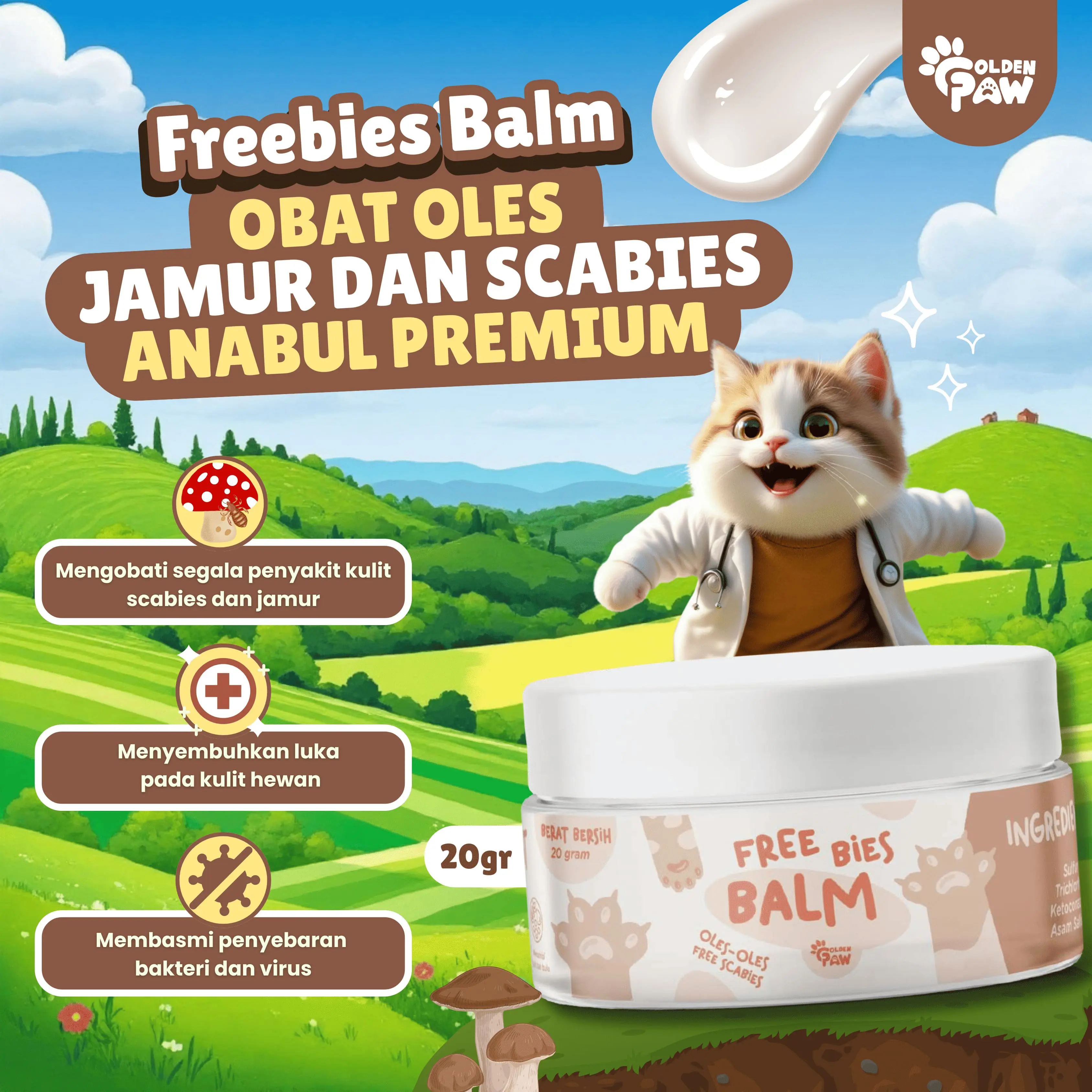 Free-Bies Balm by Golden Paw Obat Oles yang Cepat Mengobati Jamur dan Penyakit Kulit Anabul