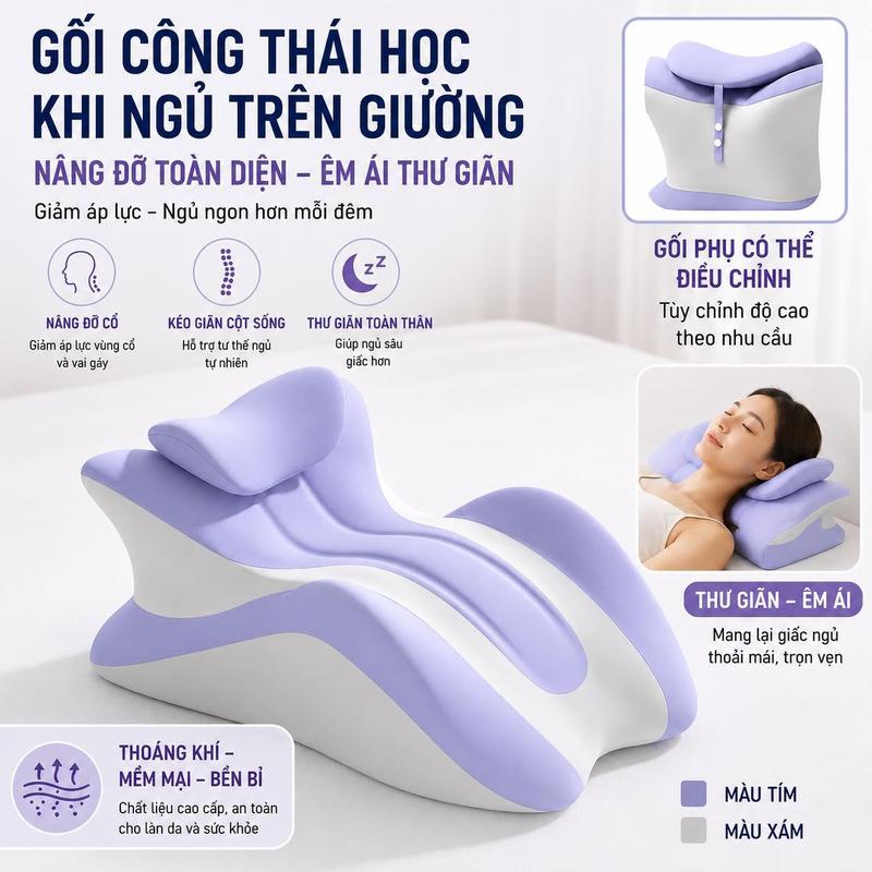 Gối công thái học đa năng nằm thưa dán xem phim nhiều công dụng tốt