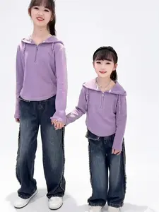 ATkids Kaos Hoodie Anak Perempuan Usia 3 s.d. 14 Tahun kekinian Bahan Rib Knit Premium tebal lembut nyaman