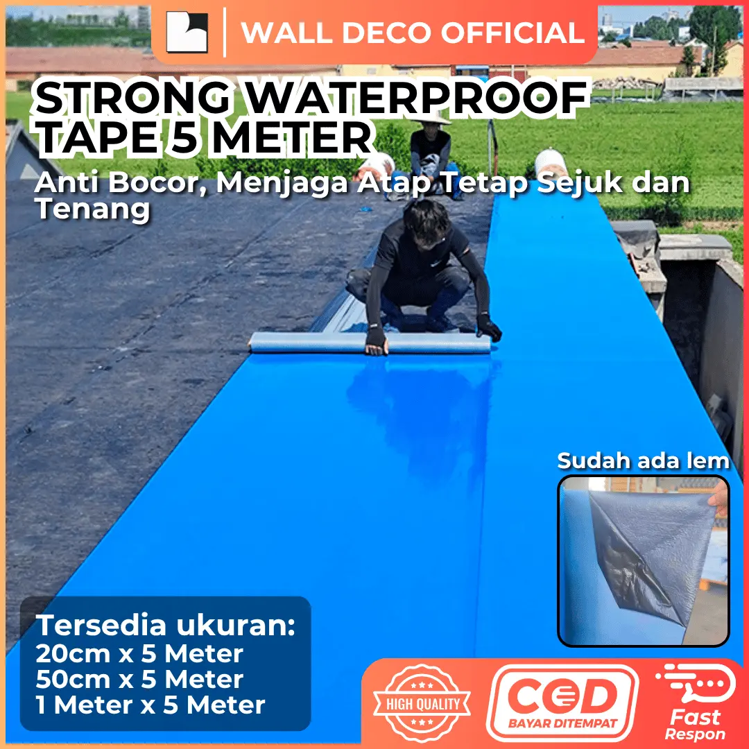 Membran Waterproofing 5M Anti Bocor Pelapis Atap Color Steel Tile Stiker Lem Self-Adhesive Abu Biru 20/50/100cm x 5m
