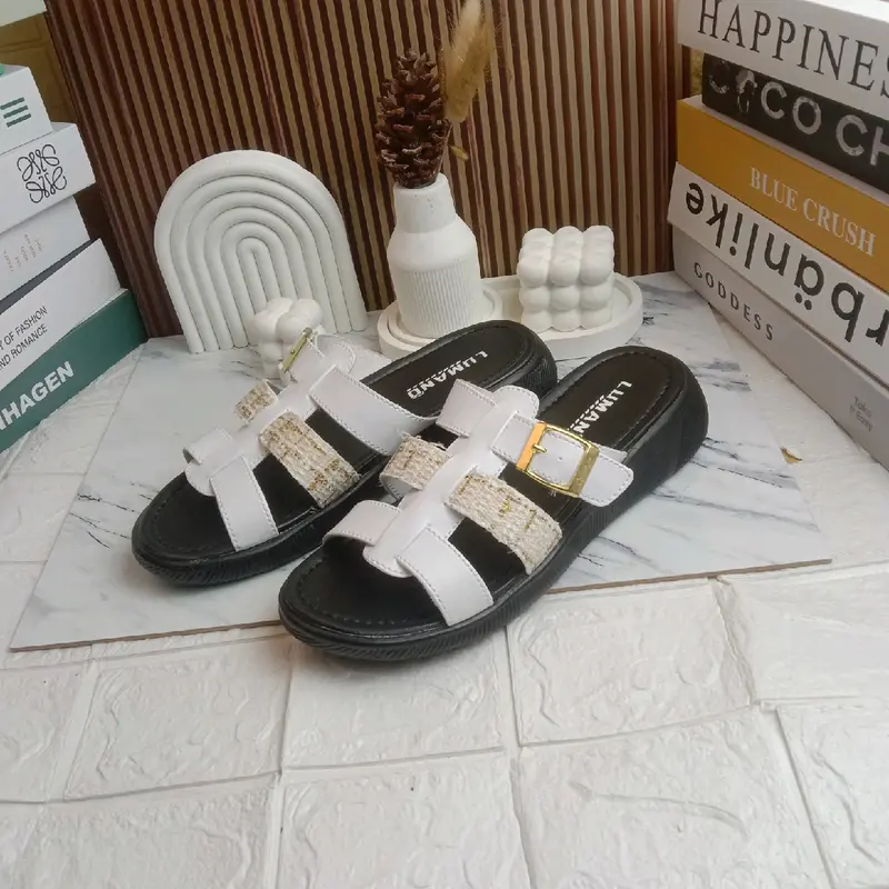Sandal Wanita.Sandal Wedges,Sandal Kekinian~Sandal Style sepatu kodok korean style antiselip wedges Karet Hitam Putih Sendal sandal  jepit 3