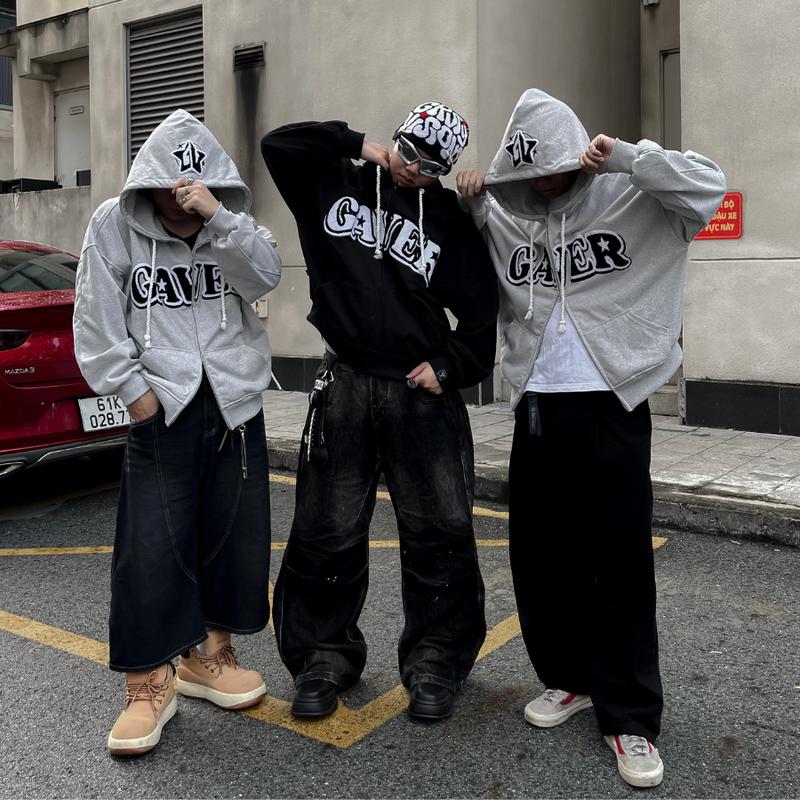  Áo khoác hoodie zip boxy THÊU XÙ - POSITIVE chât liệu nỉ chân cua - GAVER 