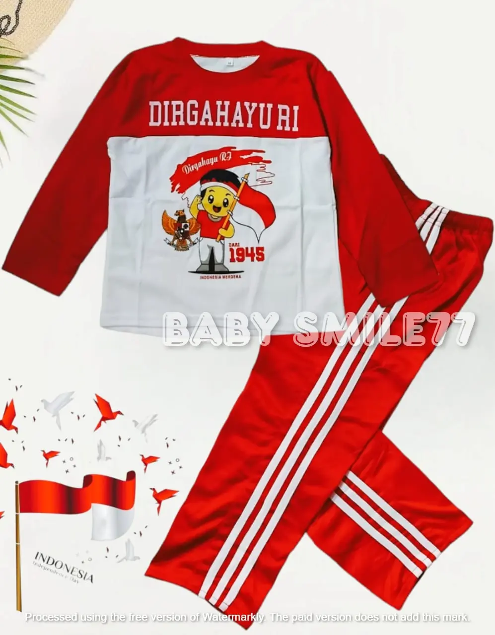 Baju Anak Spesial HUT RI Setelan Kaos Lengan Panjang Dan Celana Training Panjang Full Karet Usia Anak 6 Tahun Sampai 12 Tahun Bahan Katun