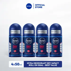 (PAKET HEMAT ISI 4) NIVEA MEN Deodorant Antiperspirant Roll On Dry Impact 50ml - Deodoran pria anti bakteri antiperspirant anti noda baju wangi segar ketiak kering tahan lama seharian tahan keringat anti bau - Tidak mengandung ethyl alkohol