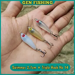 Gen Fishing Swimmer 2,7cm Lure Umpan Casting Hampala Triple Hook No 14 untuk Pancing Ikan predator